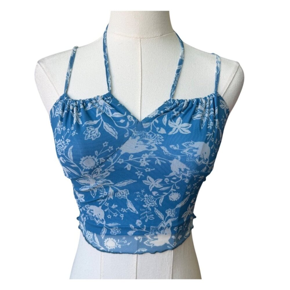 Cider Mesh Floral Crop Top Size XS NWT Strappy Corset Fitted Boho Festival